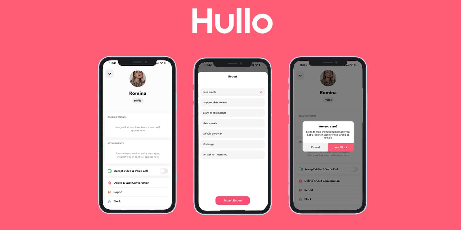 Blocking and reporting function on hullo app