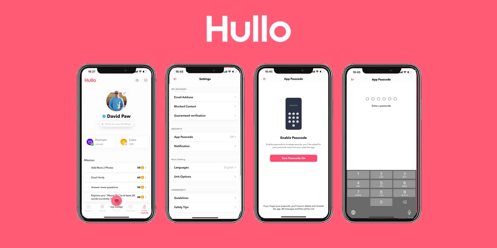 application lock function on hullo app