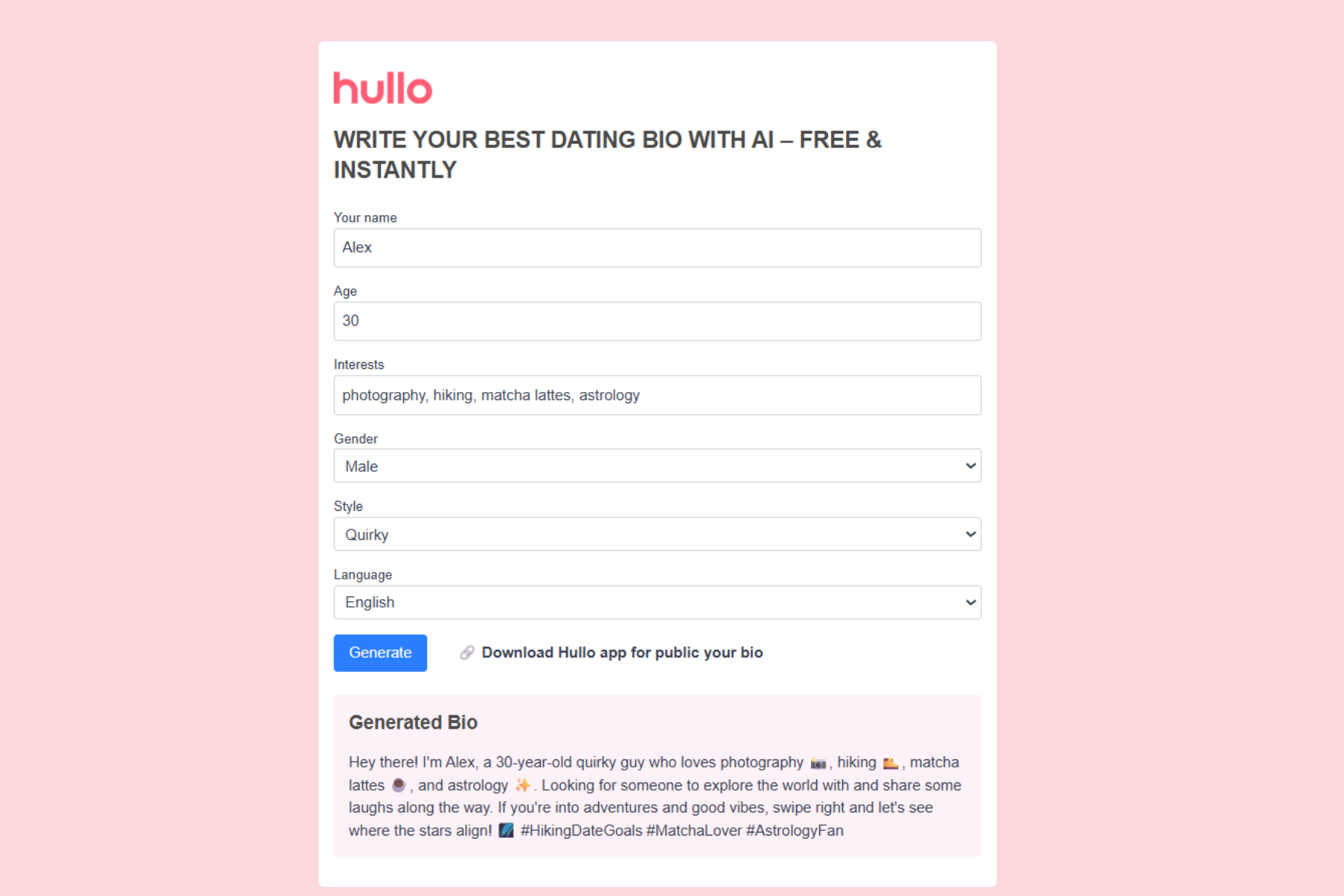 Write Your Best Dating Bio with AI – Free & Instantly - Example
