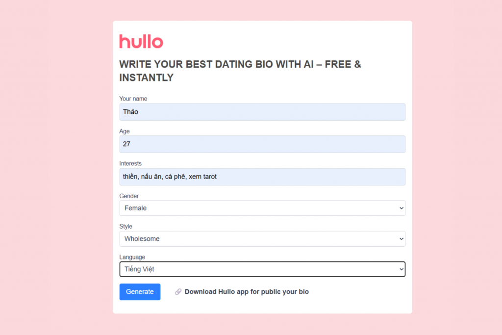Write Your Best Dating Bio with AI – Free & Instantly - Example