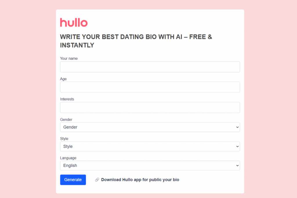 Write Your Best Dating Bio with AI – Free & Instantly - Form