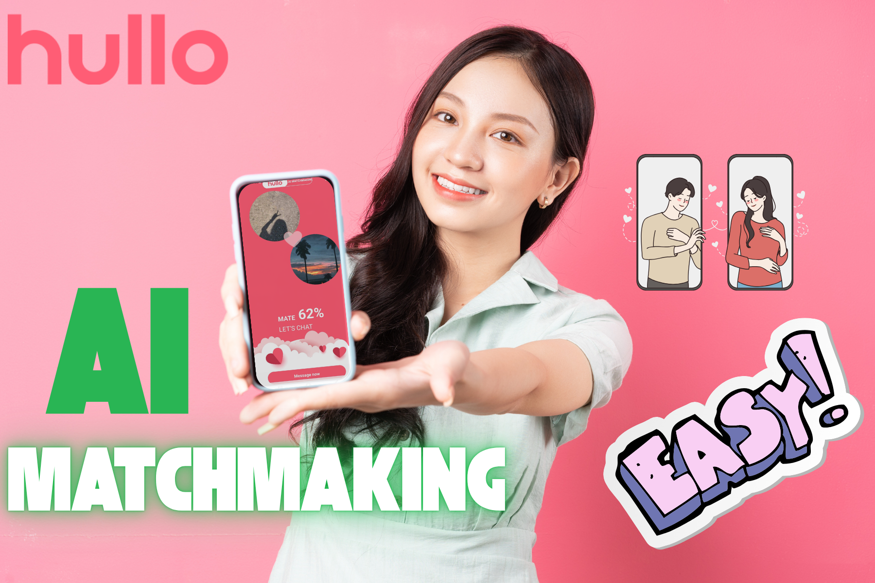 Tìm tình yêu nhanh chóng không cần quẹt với AI matchmaking Hullo