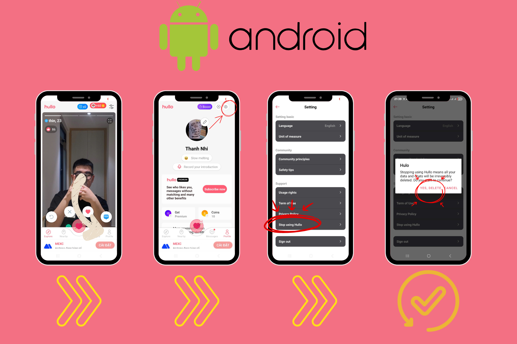 How to Delete Hullo on Android
